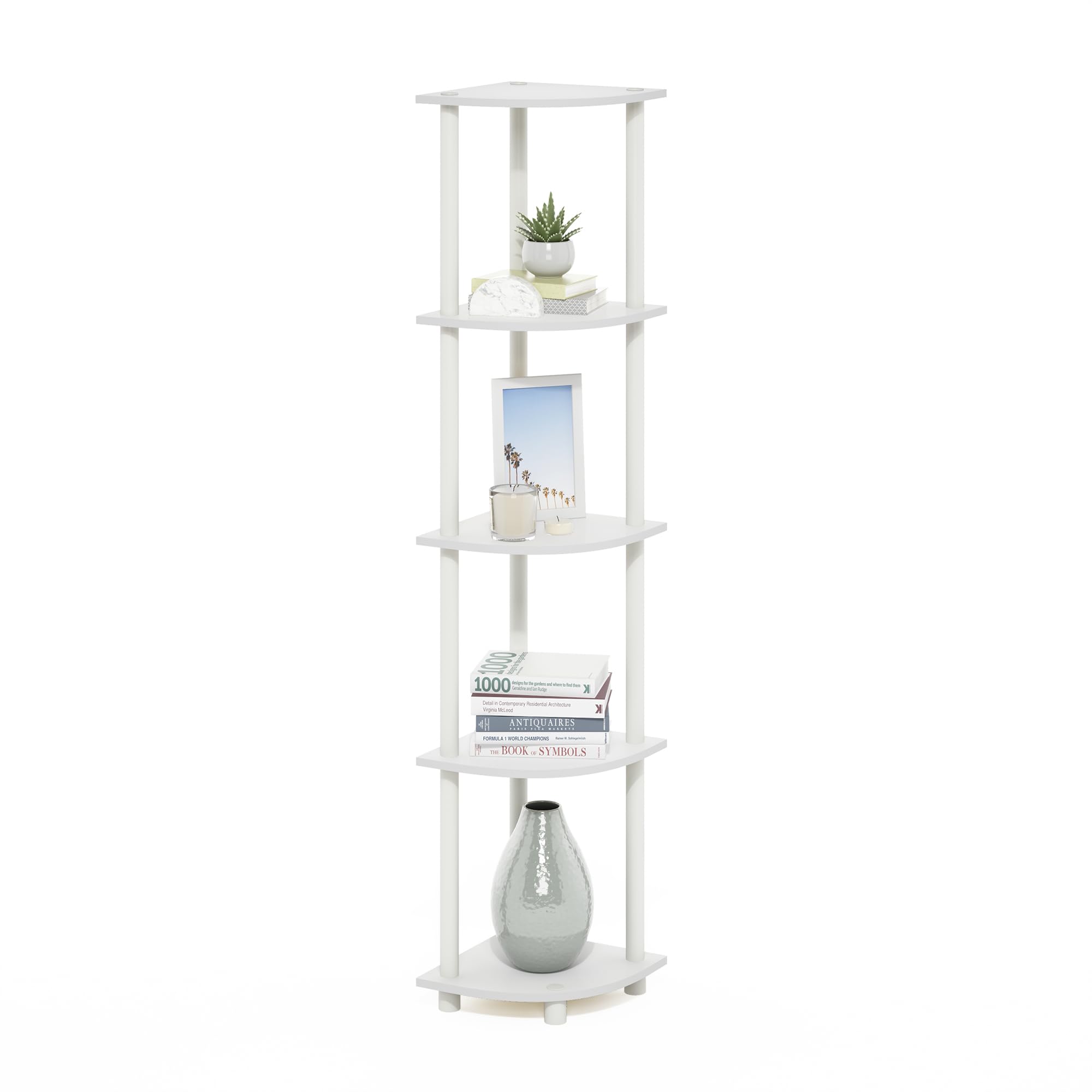 Furinno étagère d'angle vue de face offrant rangement compact