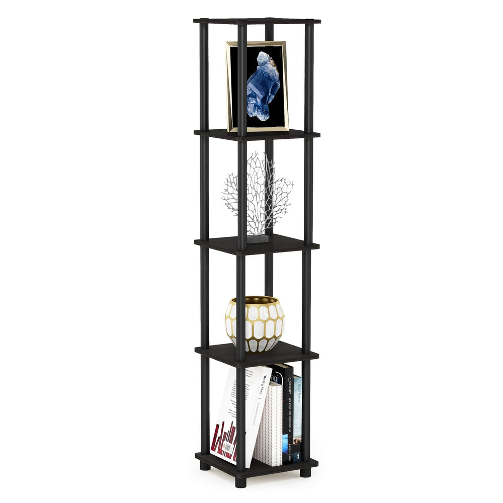 Furinno étagère d'angle vue de face montrant rangement compact et gain de place