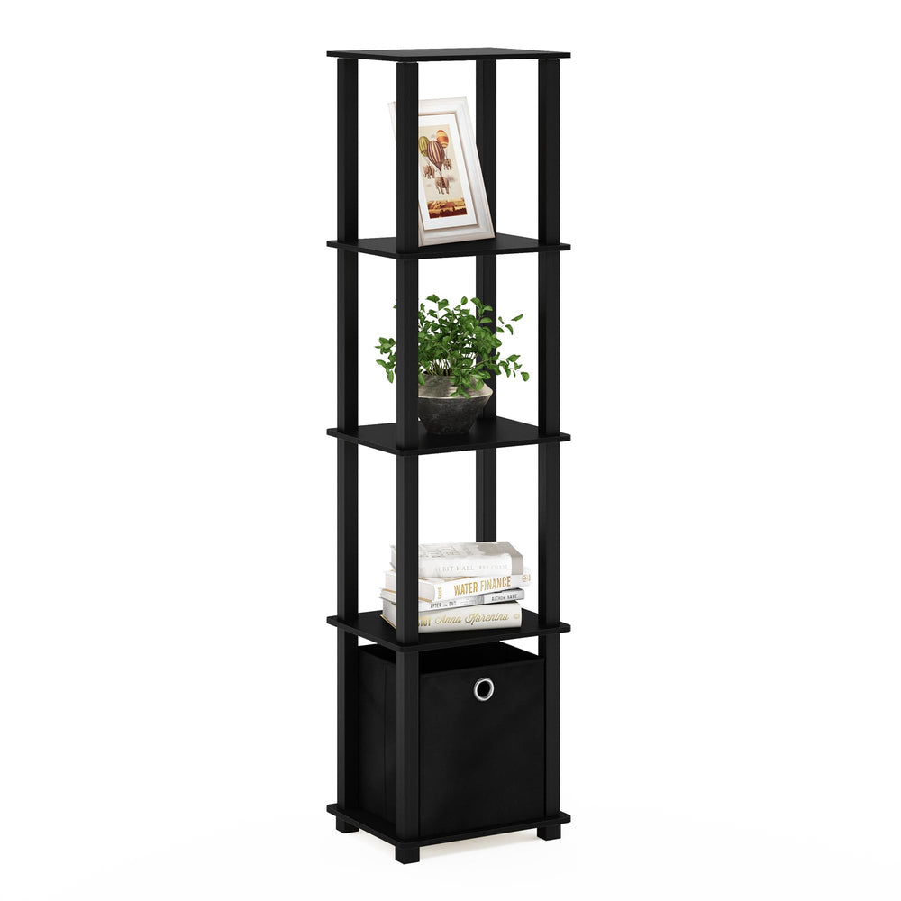 Furinno étagère de face noire montrant une silhouette compacte et gain de place