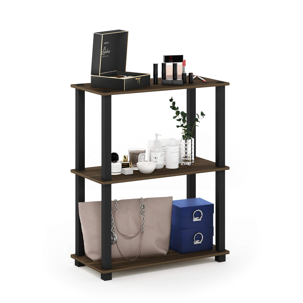 Furinno étagère face Columbia Walnut montrant rangement et élégance