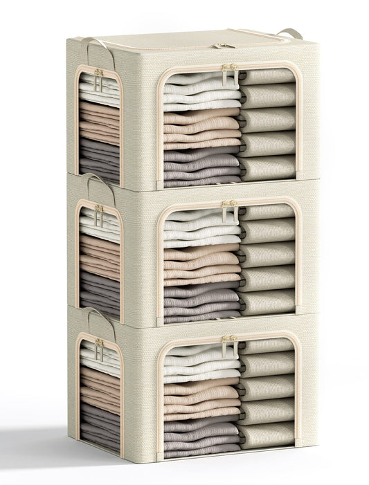 Furnhome vue de face du coffret beige montrant l'ouverture et le couvercle, organisation instantanée
