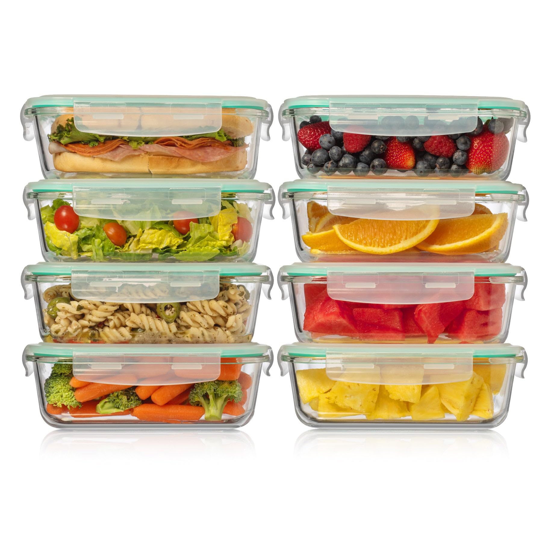 Fusion Gourmet face avant du set de 8 boîtes en verre montrant le design et la capacité