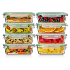 Fusion Gourmet face avant du set de 8 boîtes en verre montrant le design et la capacité