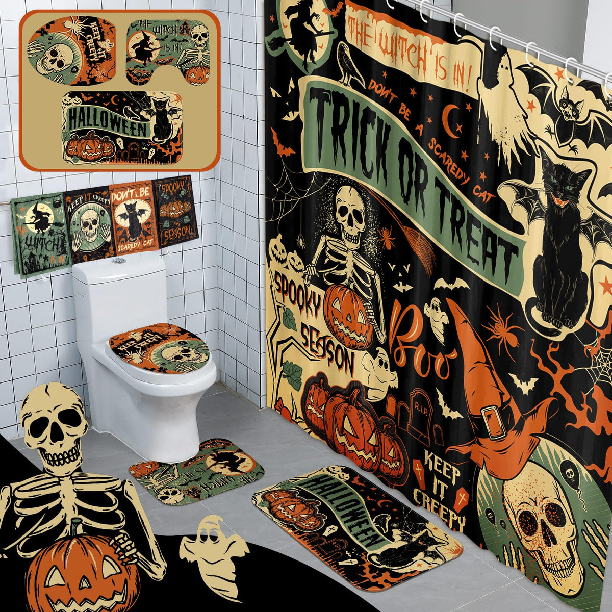 FuWeave rideau de douche affichant motifs Halloween et ambiance festive