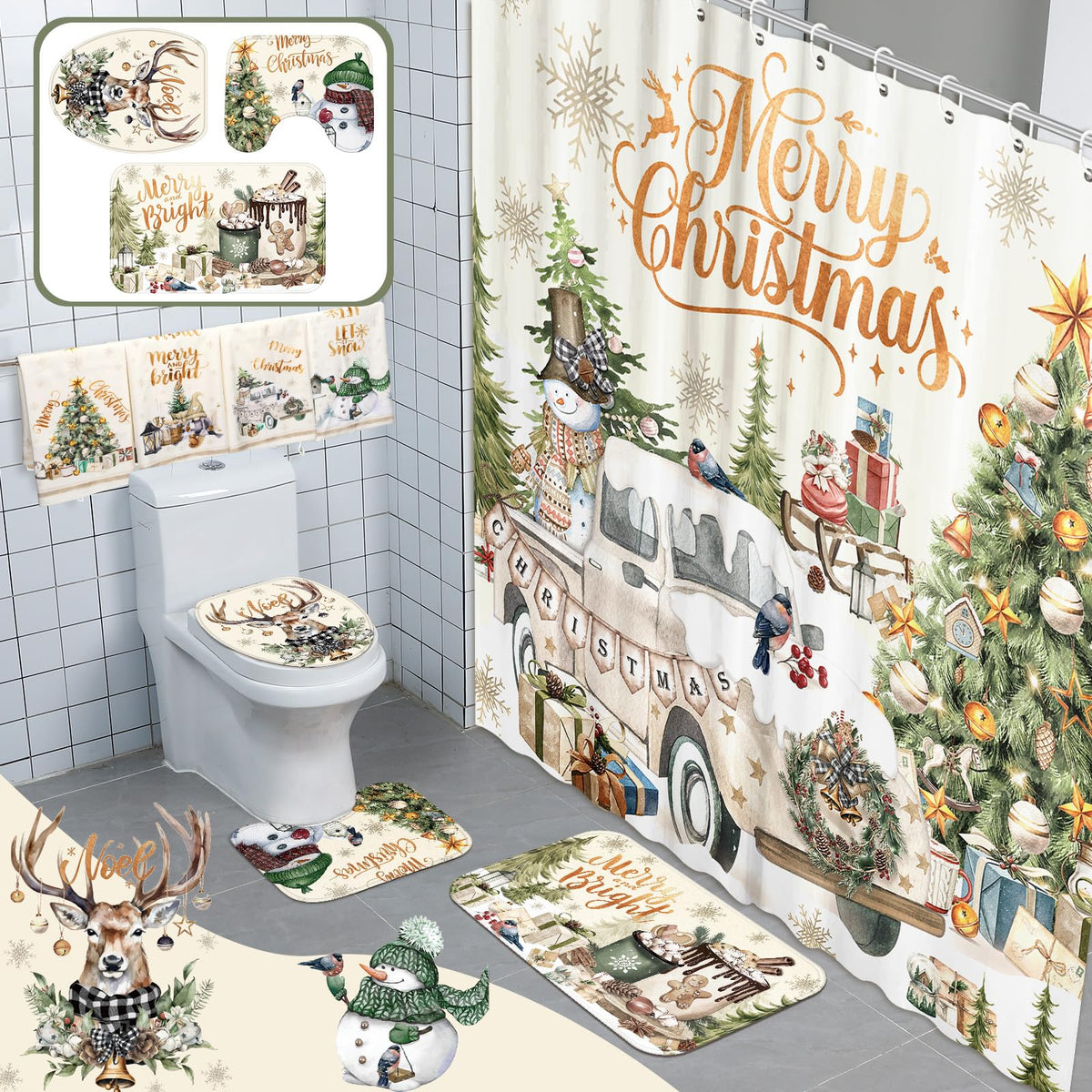 FuWeave rideau de douche vintage décoratif apporte ambiance de Noël