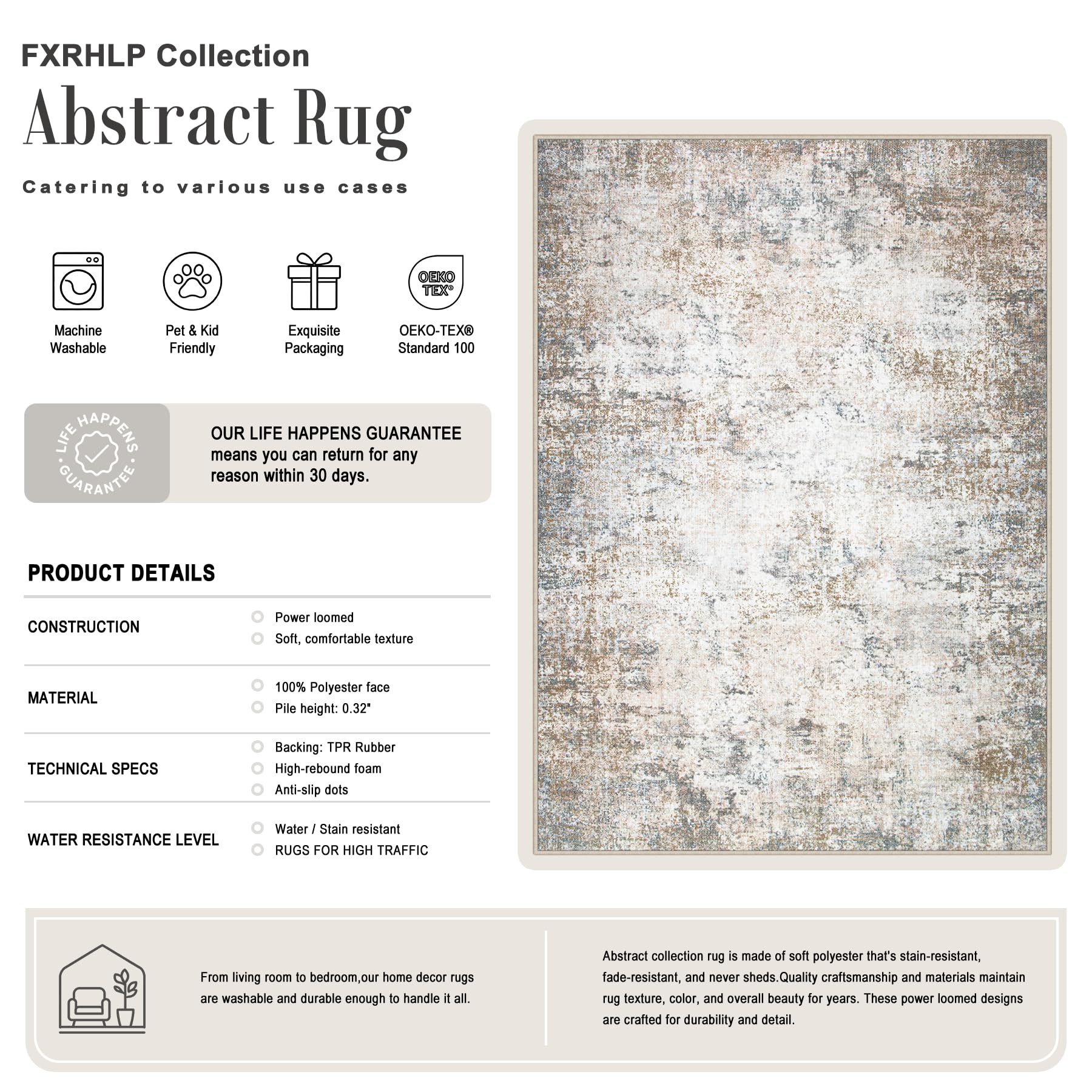 FXRHLP gros plan du motif abstrait montrant texture et couleurs naturelles durables
