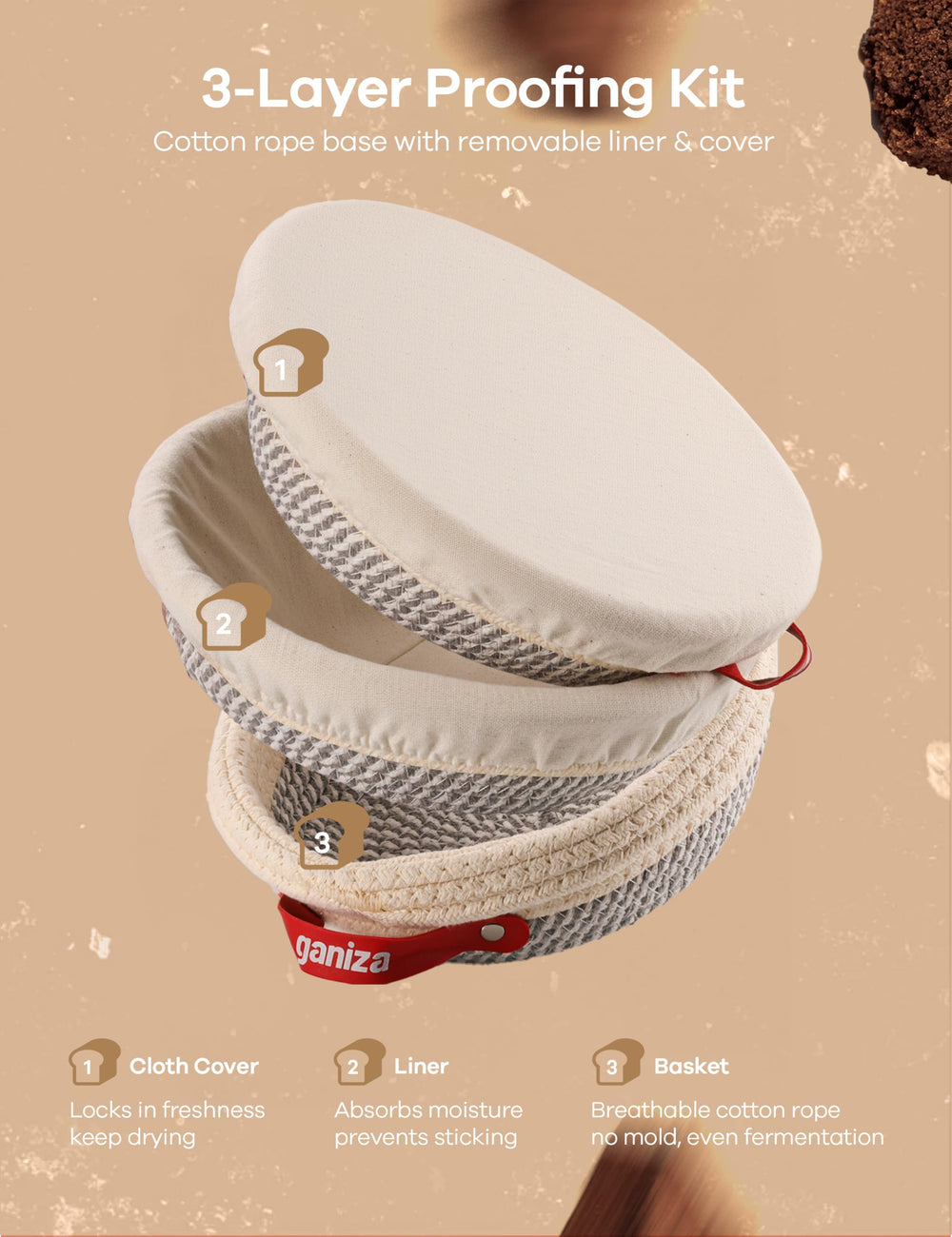 Ganiza panier ovale avec pâte en fermentation pour meilleur support