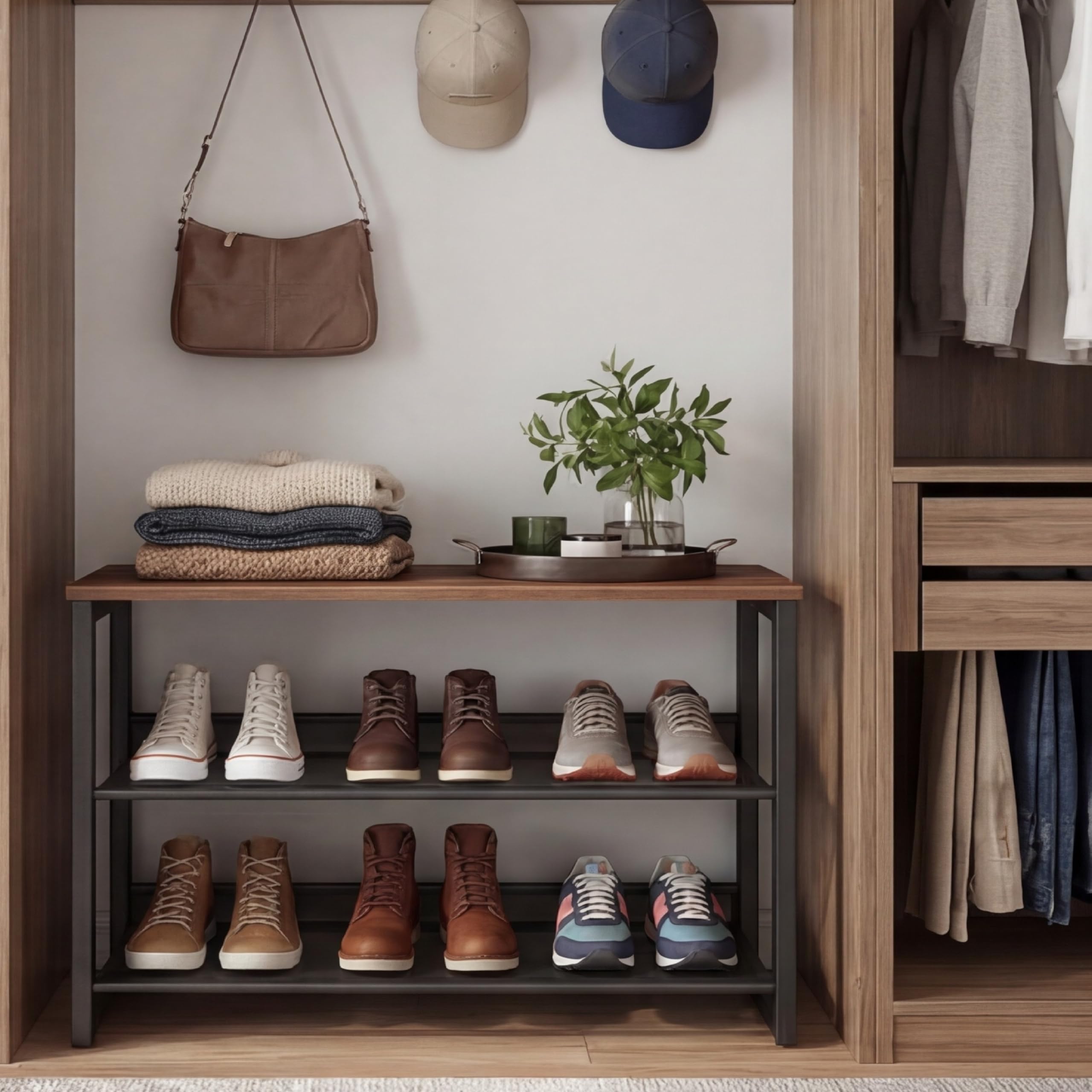 Garden 4 you détail d'une étagère inclinée montrant maintien des chaussures