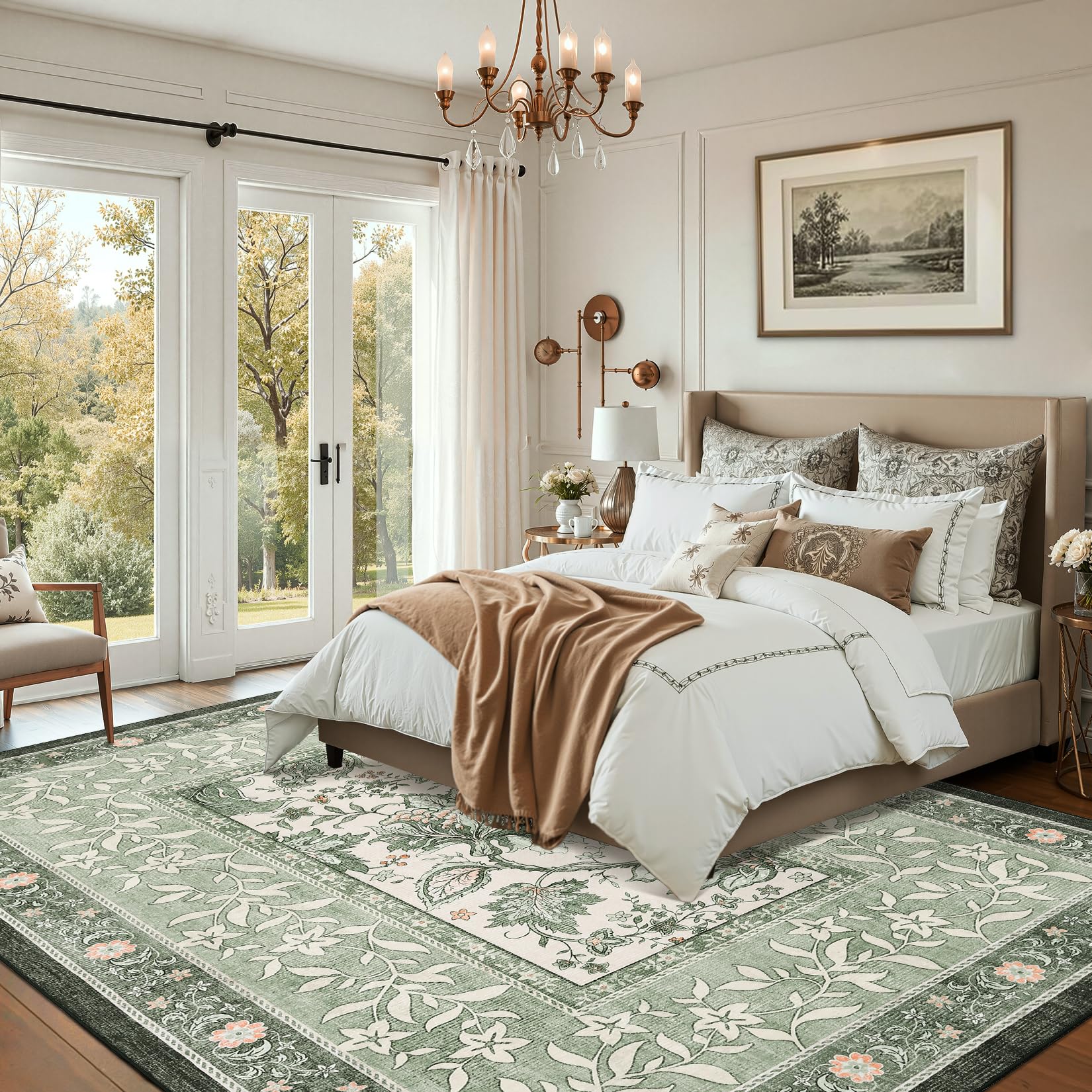 GarveeHome détail motif botanique, met en valeur couleurs sauge et crème
