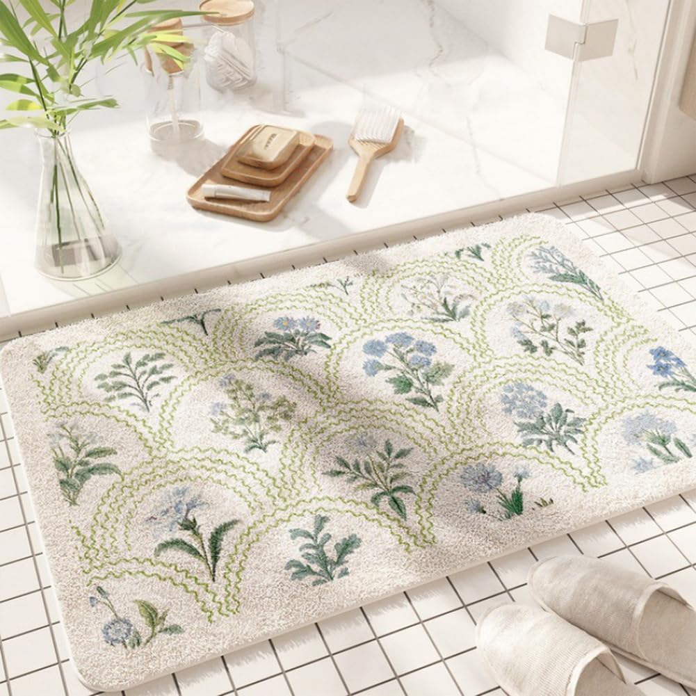 gdmgdr tapis de bain face avant motif floral vert, ajoute confort décoratif
