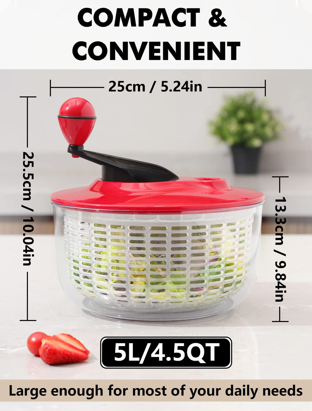 Geedel comparaison taille main montrant capacité 4,5 QT utile pour familles