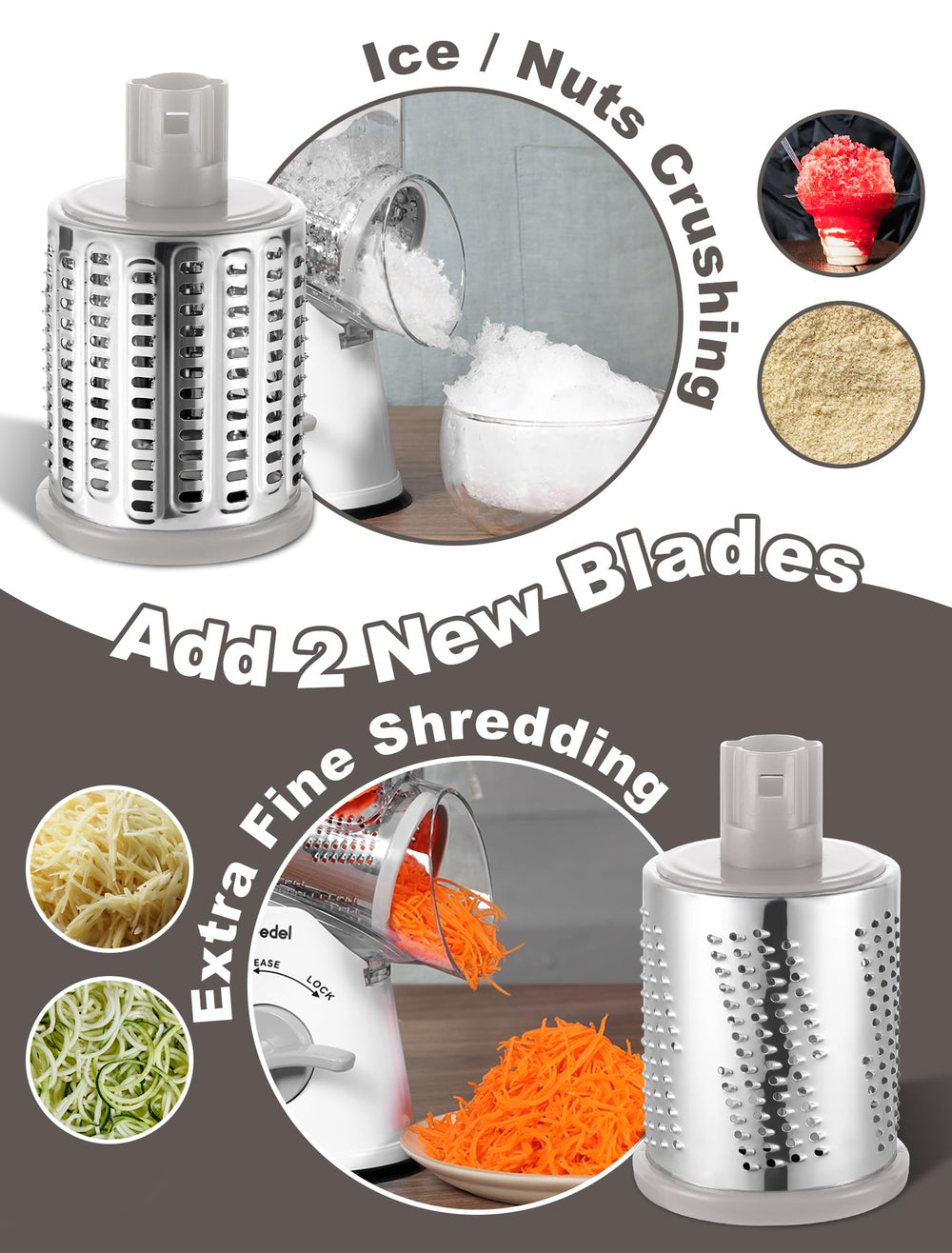 Geedel tambours acier inoxydable cinq-en-un pour coupes variées et précises
