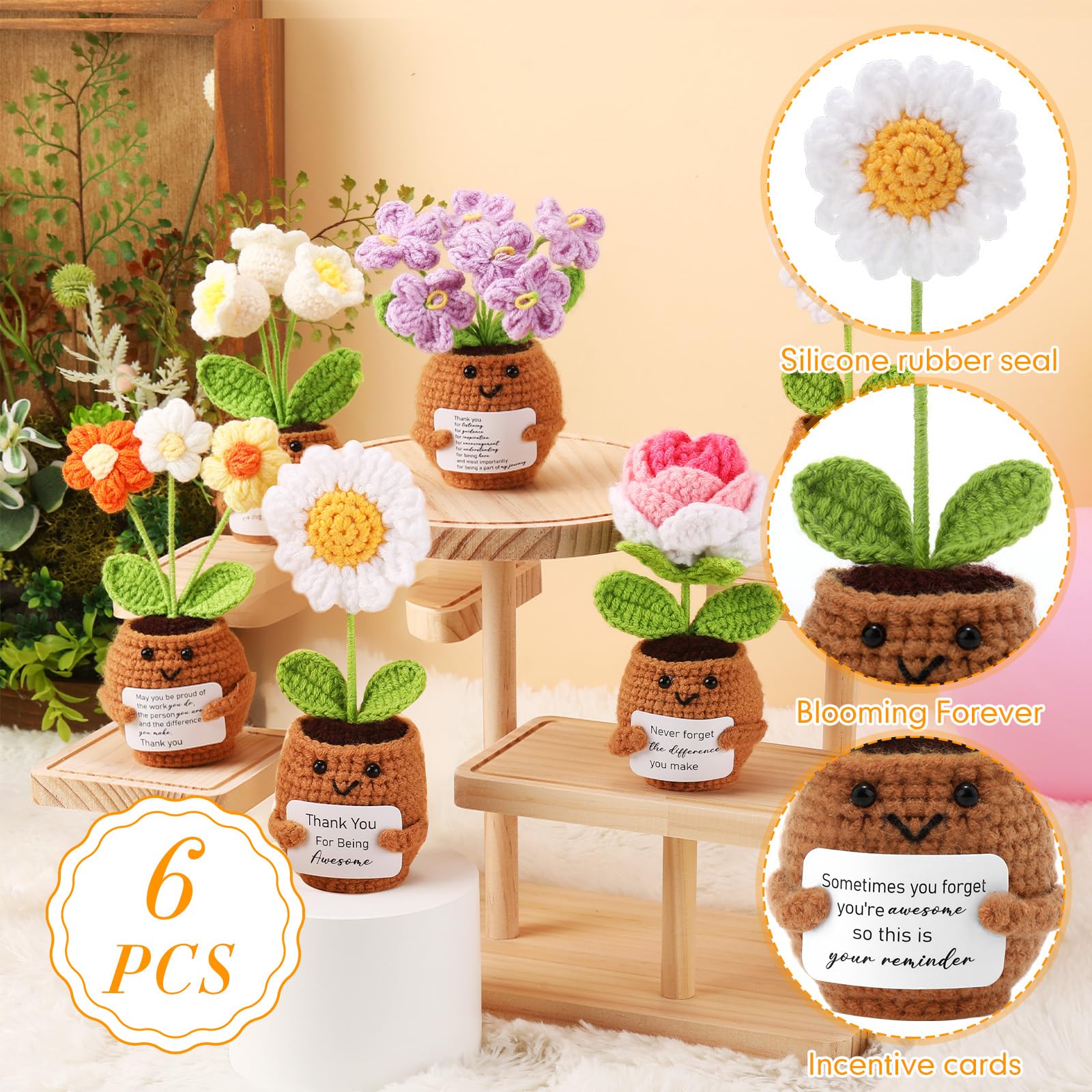 Geelin ensemble des six pots présentant variété de styles et messages