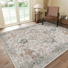 GENIMO tapis 5x7 face avant taupe clair, style vintage et douceur visuelle