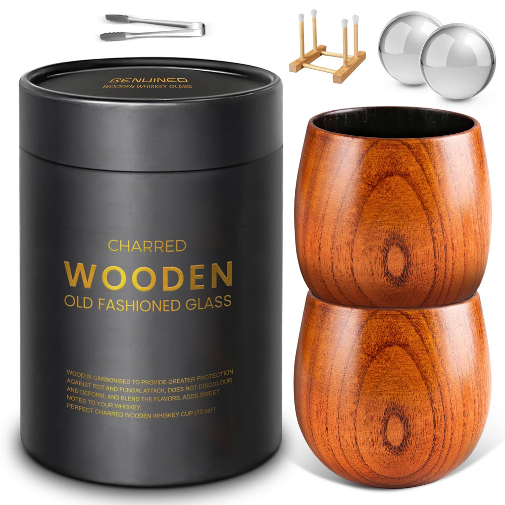 GENUINED verre bourbon face montrant finition bois et silhouette élégante bénéfice esthétique