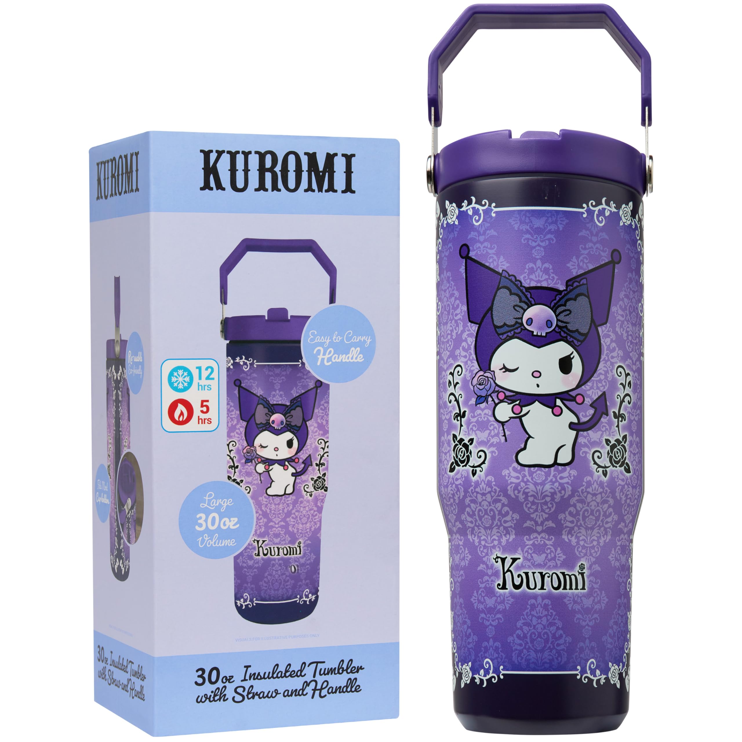 Get Trend Kuromi face avant violet montrant motif kawaii et visuel attrayant