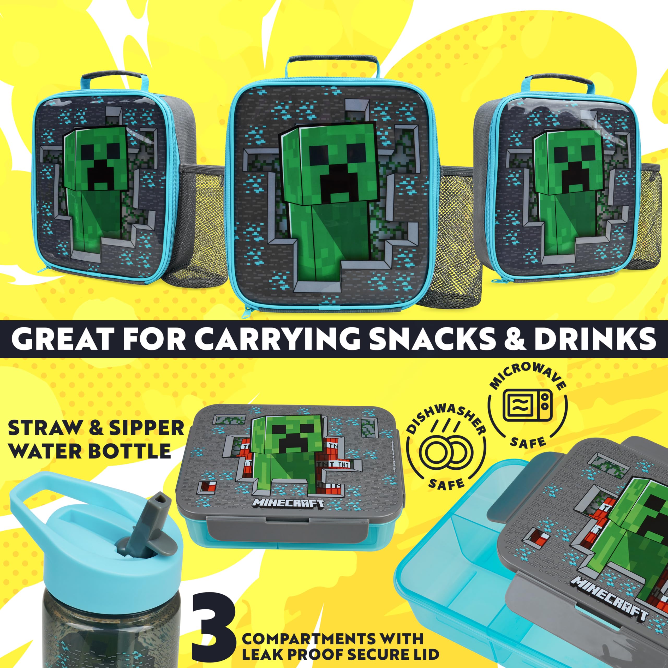 Get Trend boîte bento Minecraft ouverte montrant compartiments utiles pour repas