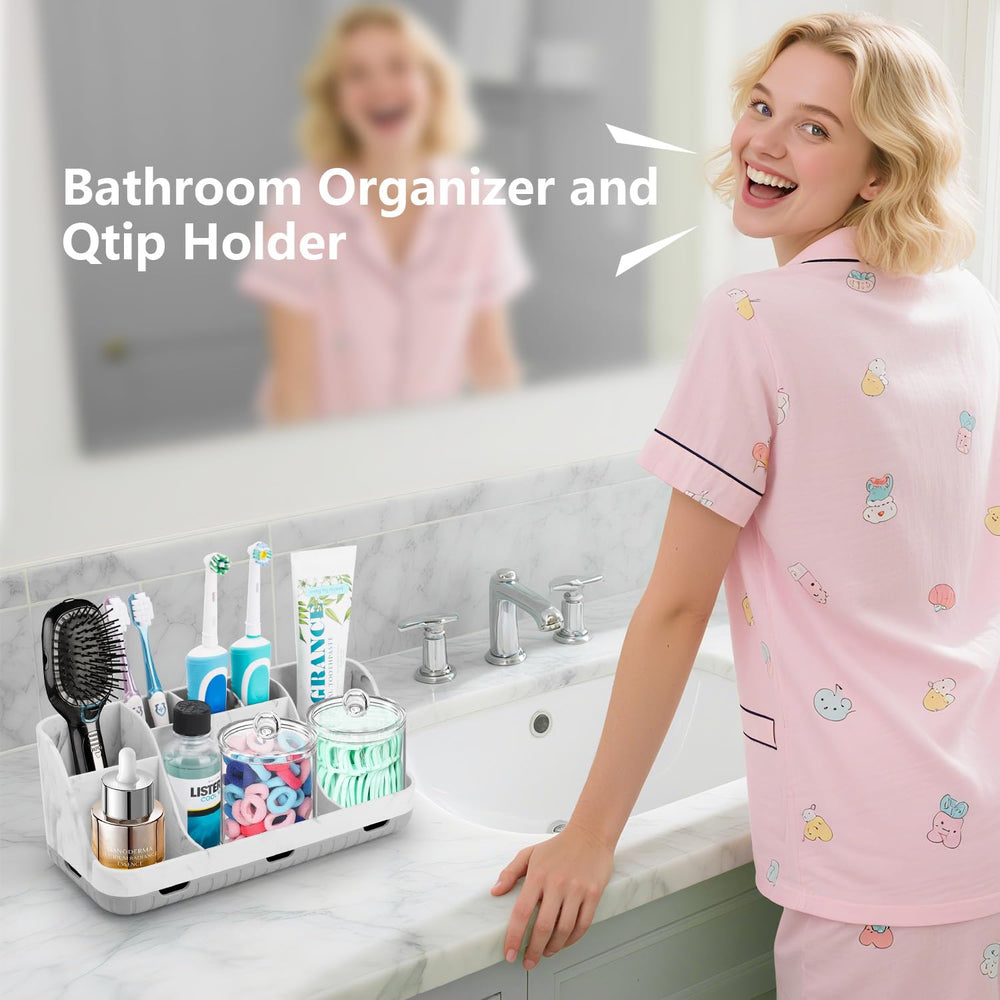 GFWARE organisateur marbre sur plan de toilette montre rangement ordonné
