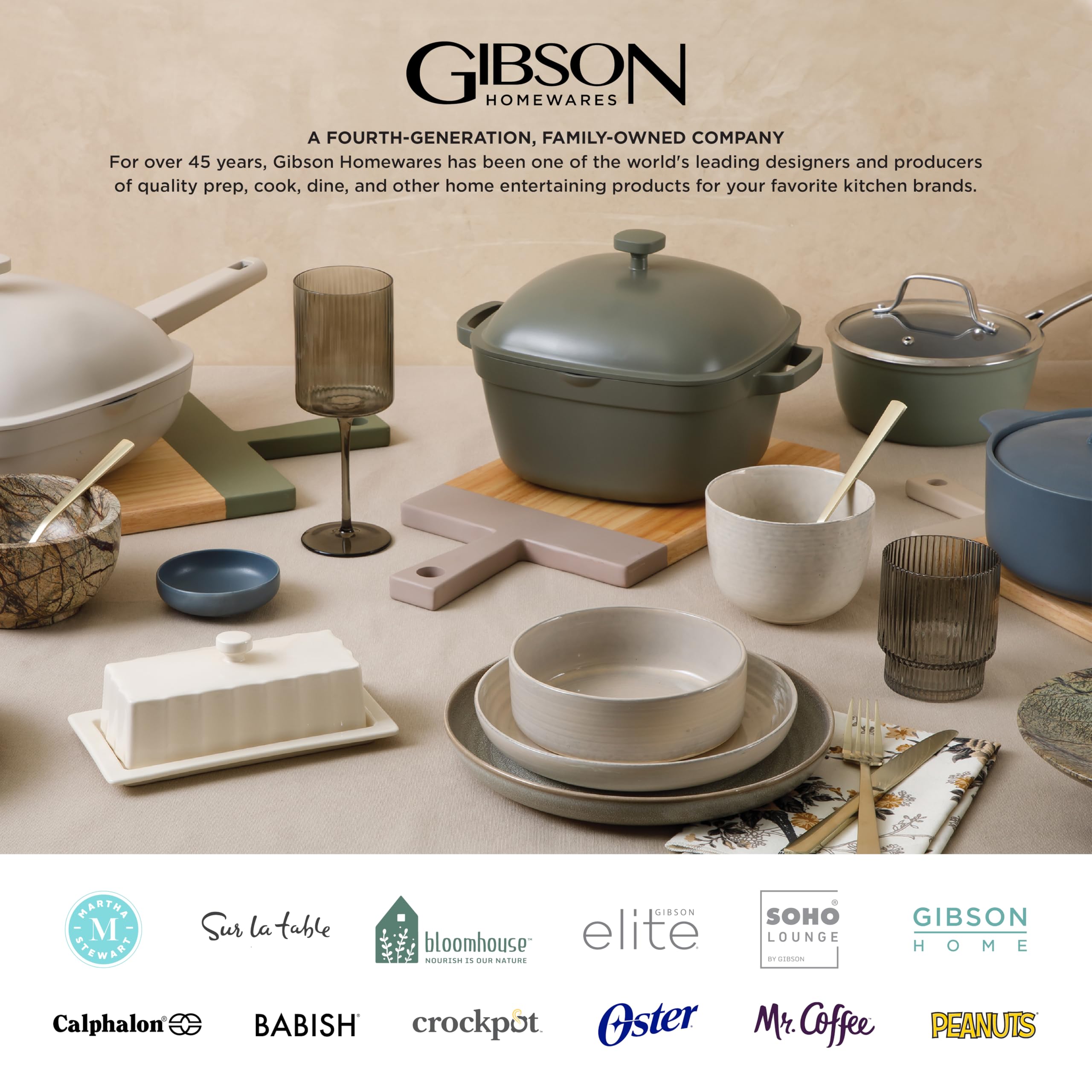 Gibson Home mise en table stylée présentant l'ensemble noir valorisant les plats
