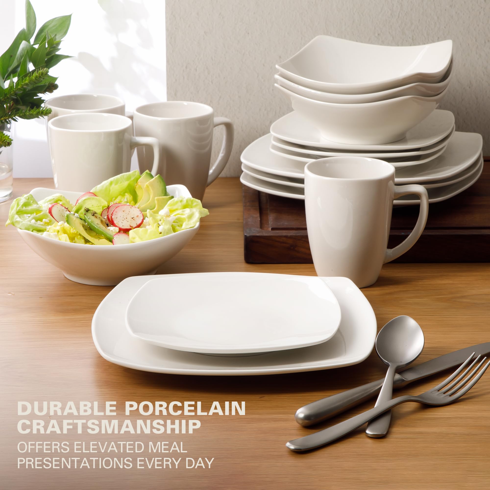 Gibson Home ensemble complet sur table illustrant l'élégance blanche et l'uniformité