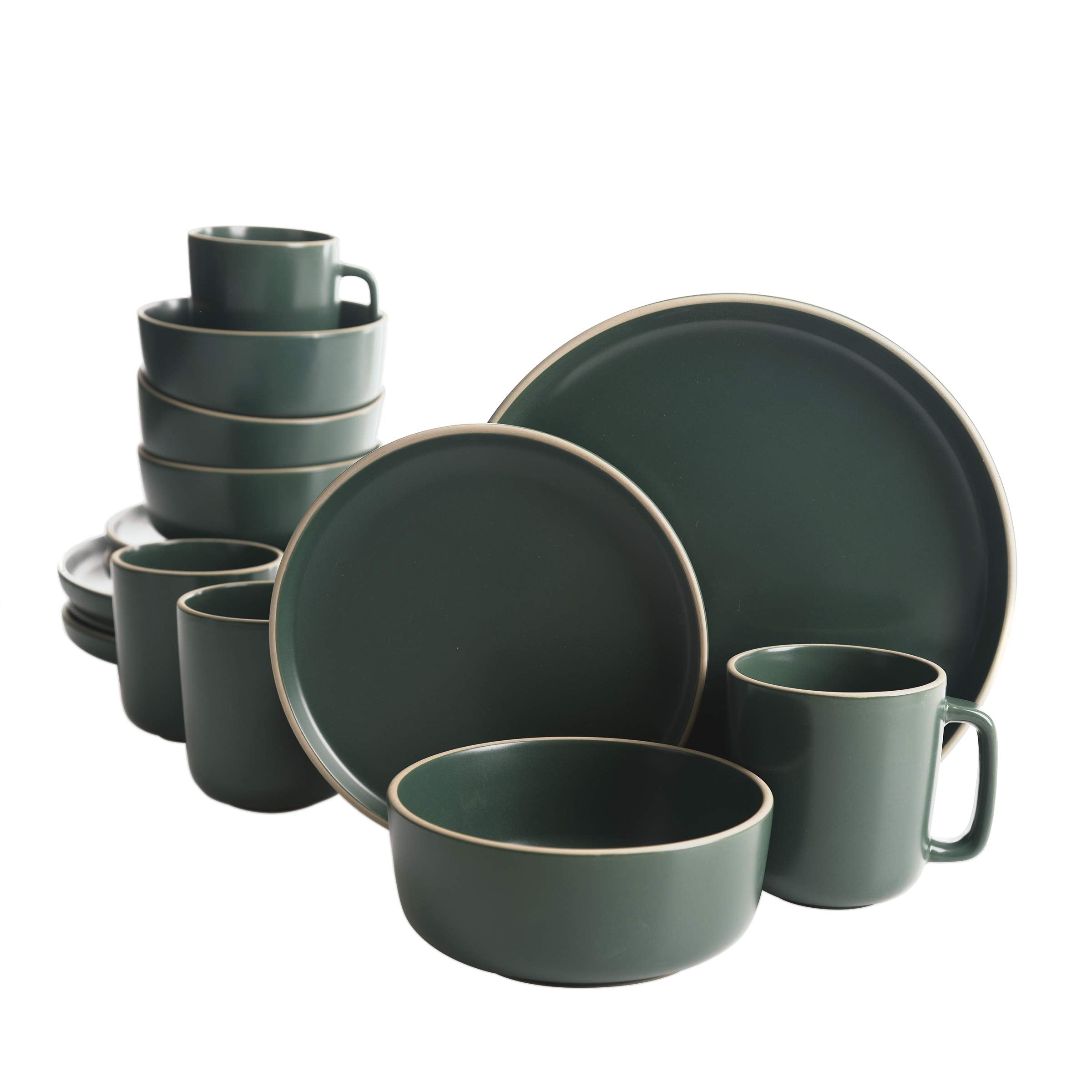 Gibson Home vue avant du set Zuma vert montrant design et assiettes