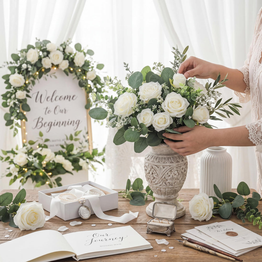 Giegxin composition de mariage mêlant eucalyptus et roses pour ambiance romantique