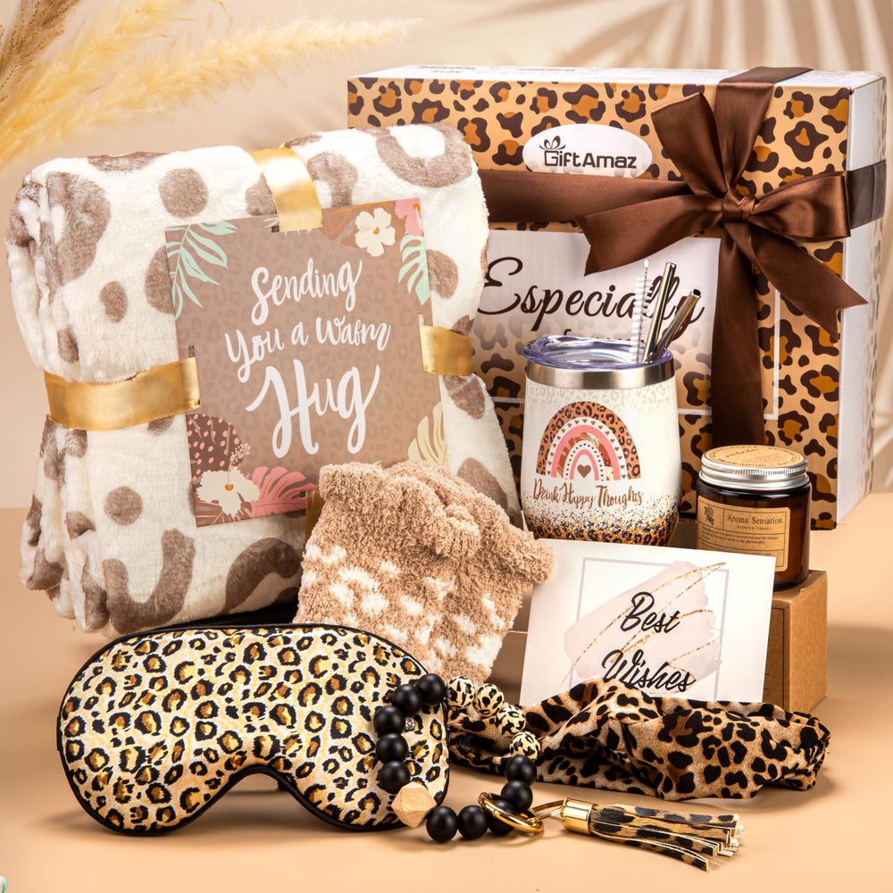 GiftAmaz panier cadeau léopard présenté élégant et complet pour réconfort