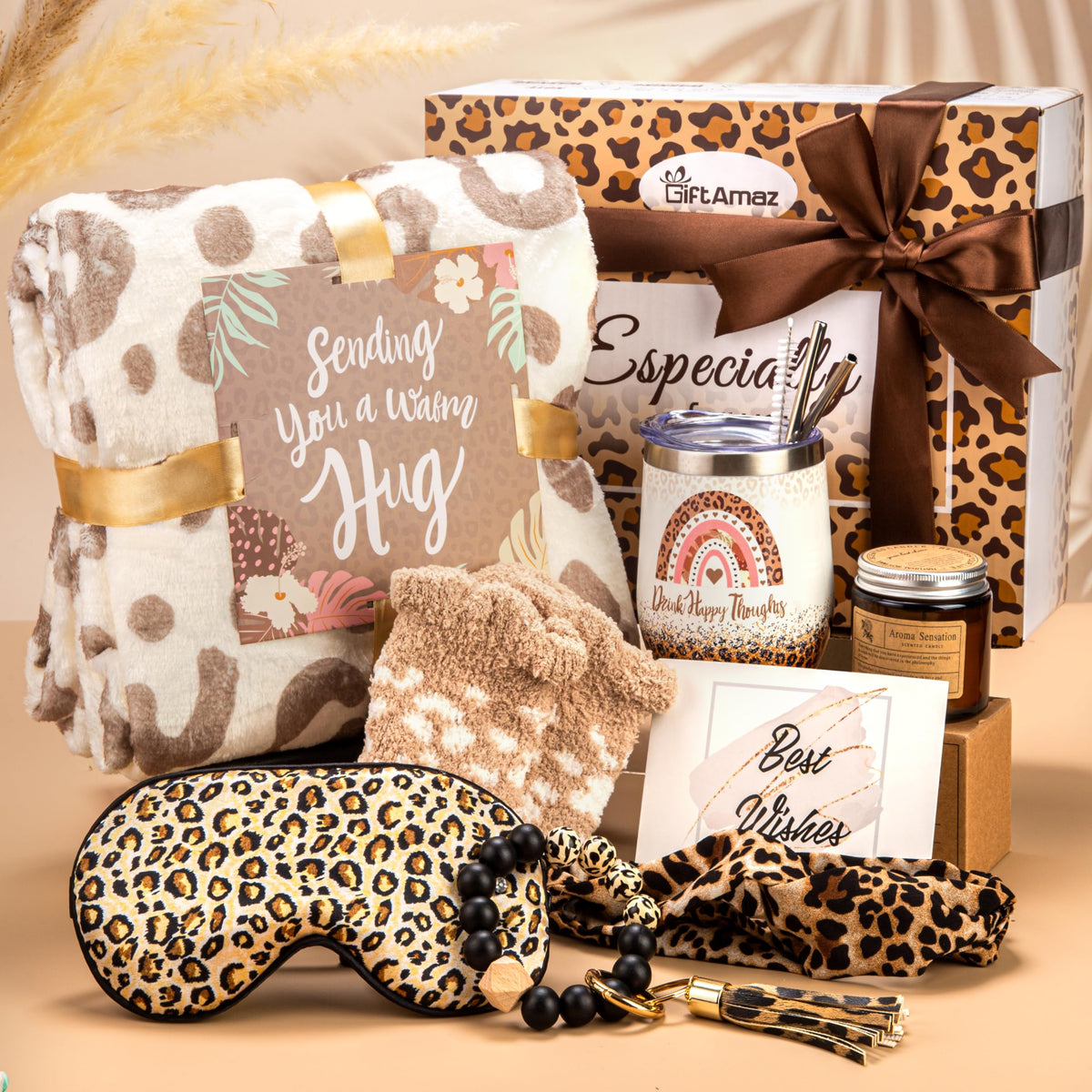GiftAmaz panier cadeau léopard présenté élégant et complet pour réconfort