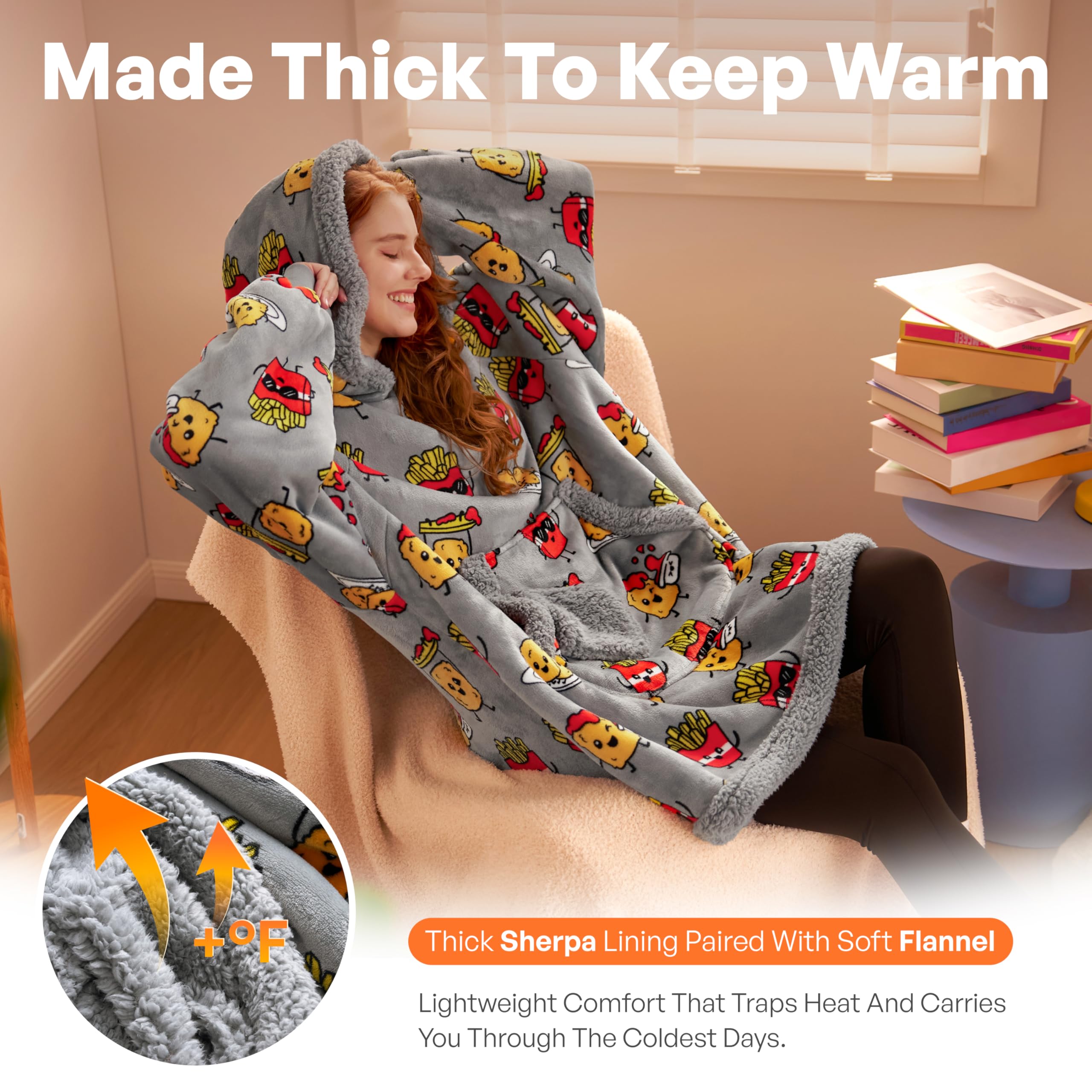 Giggling Getup gros plan sherpa doux, illustre confort et isolation thermique