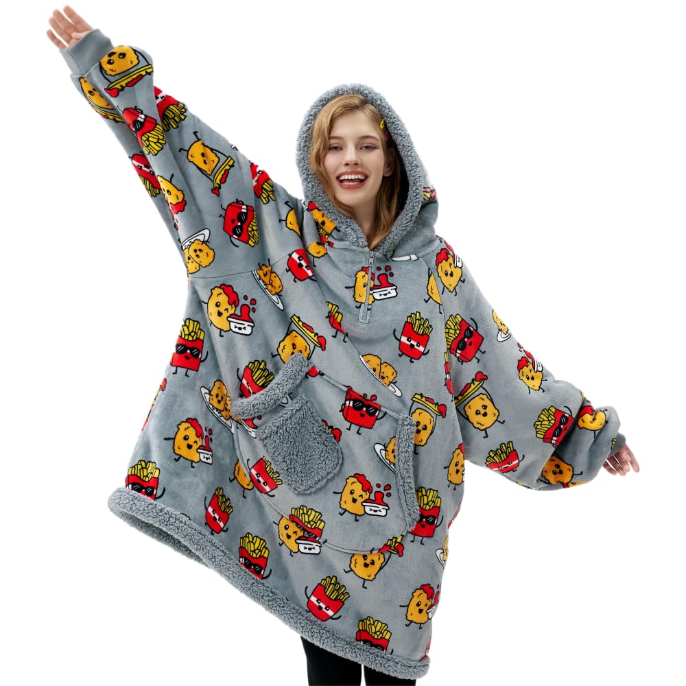 Giggling Getup vue avant avec capuche grise confortable, montre chaleur immédiate