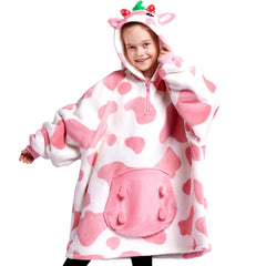 Giggling Getup devant du poncho fraise vache montrant le motif amusant et confort