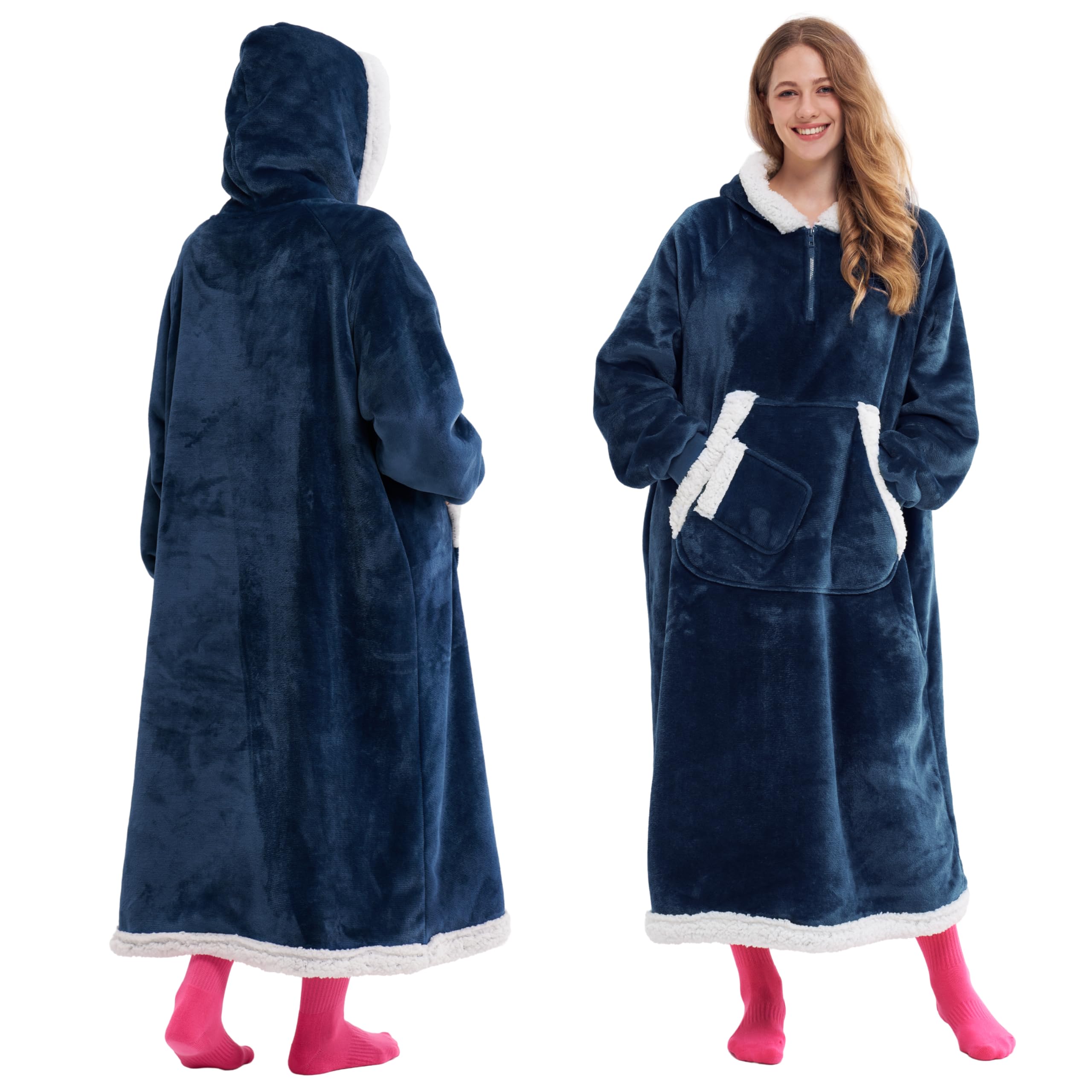 Giggling Getup vue frontale capuche marine confort enveloppant