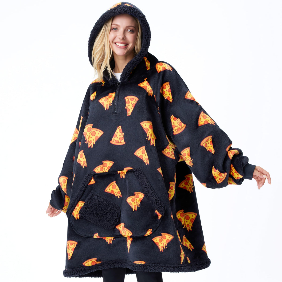 Giggling Getup hoodie devant motif pizza, confort instantané
