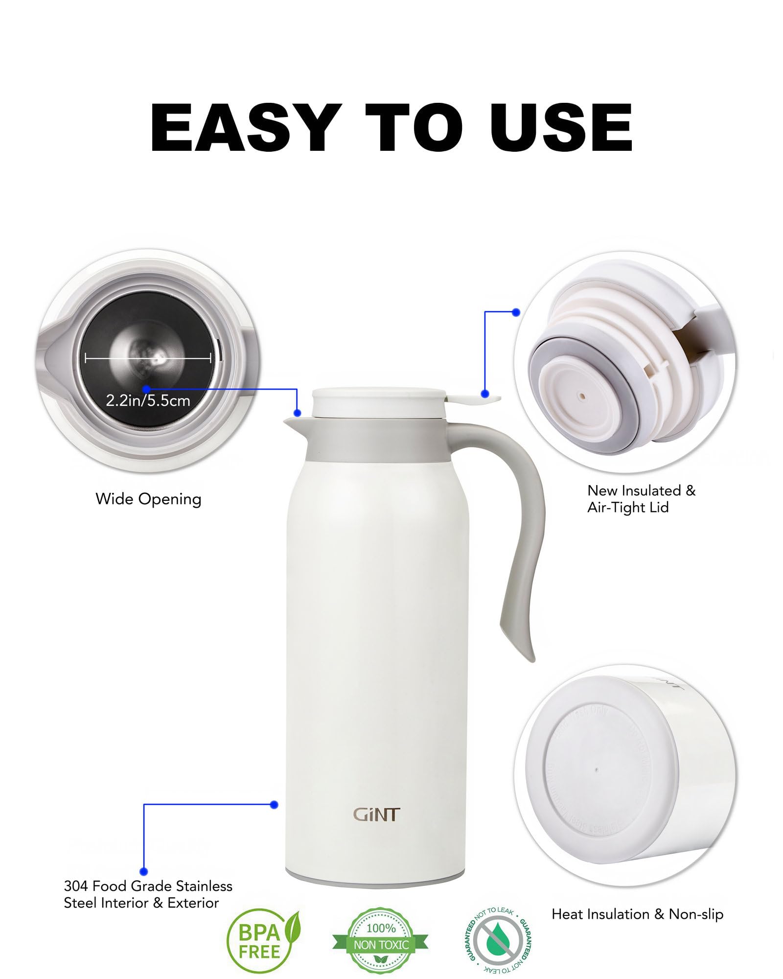 GiNT carafe poignée ergonomique montrant prise en main confortable et versement facile