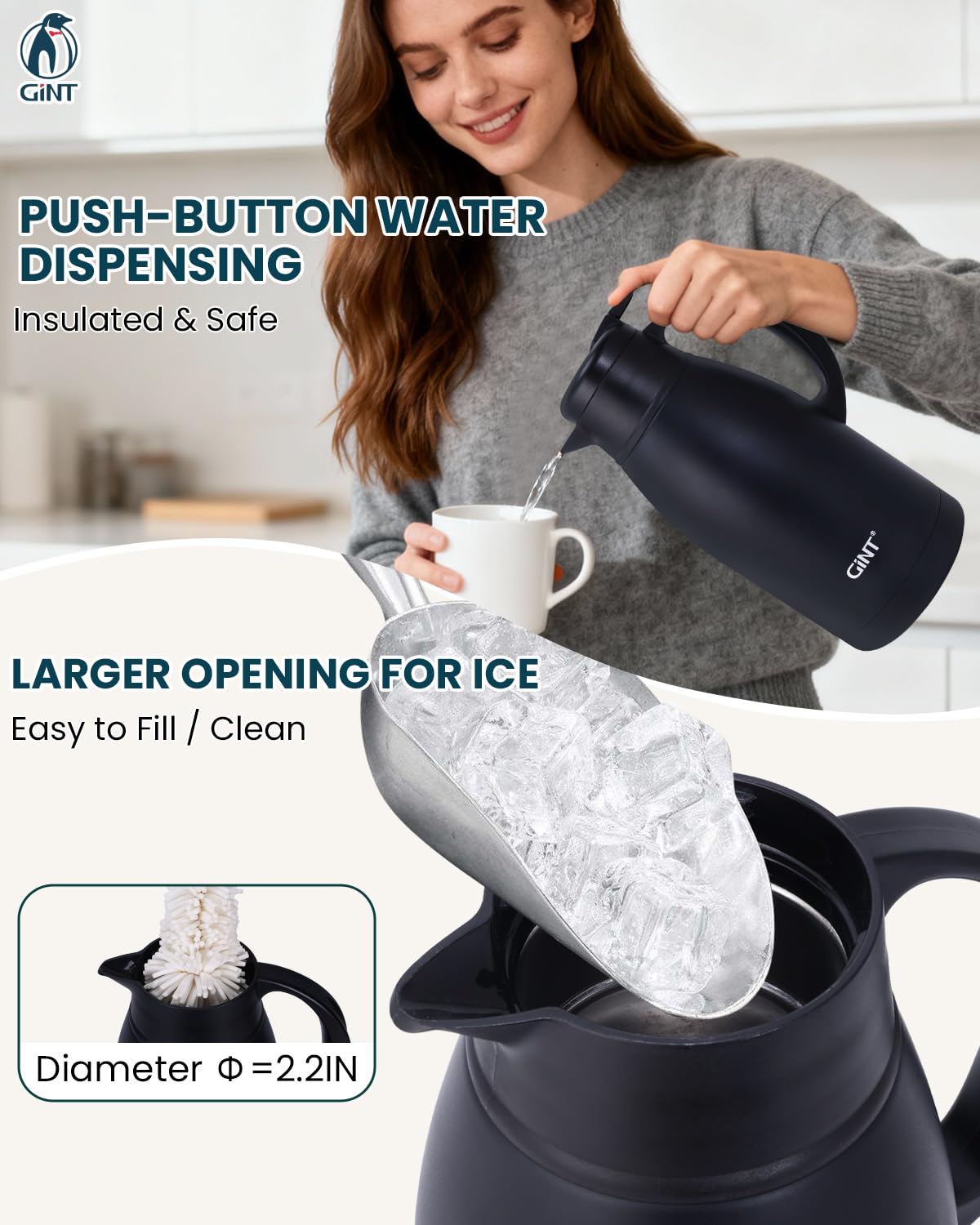 GiNT carafe comparaison taille 1,9 L montrant capacité généreuse
