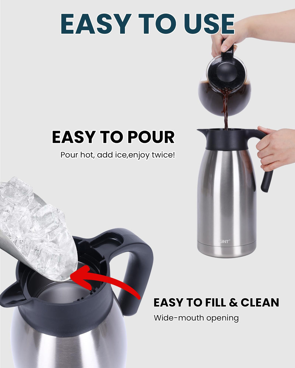 GiNT comparaison taille avec tasse montrant contenance 1,9L adaptée familles