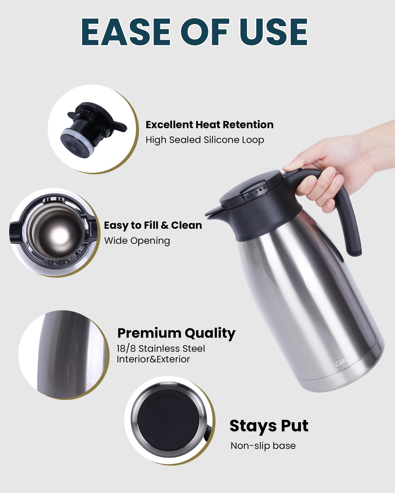 GiNT gros plan acier inox 304 montrant finition durable et hygiène