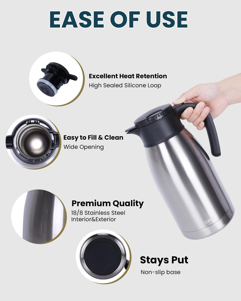 GiNT gros plan acier inox 304 montrant finition durable et hygiène
