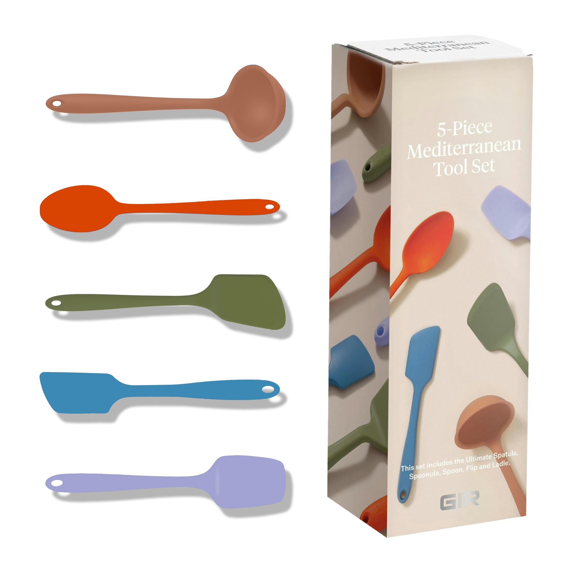 GIR ensemble avant emballage montrant les cinq ustensiles, gain de place