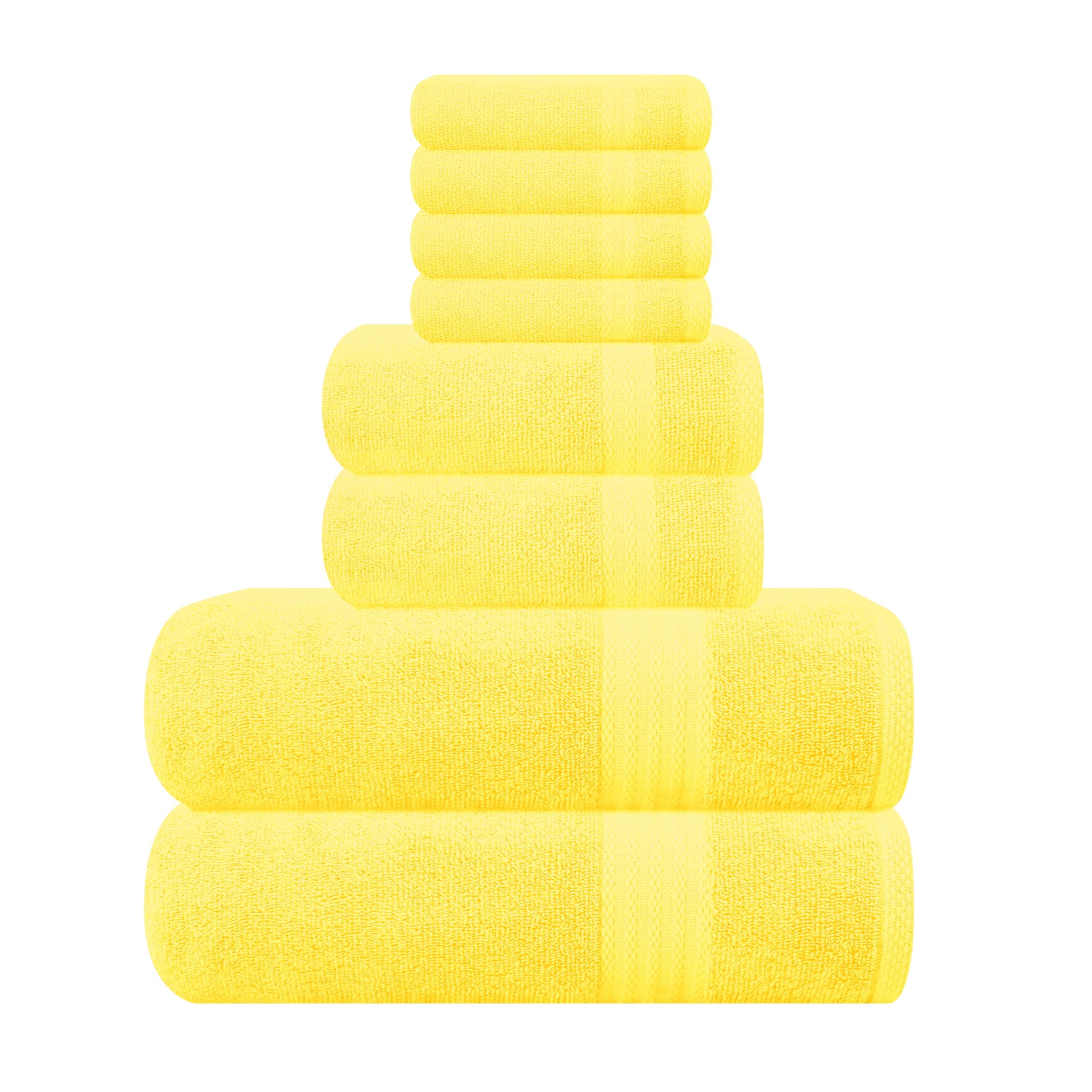 GLAMBURG vue d'ensemble de l'ensemble 8 pièces montrant la couleur jaune et les tailles