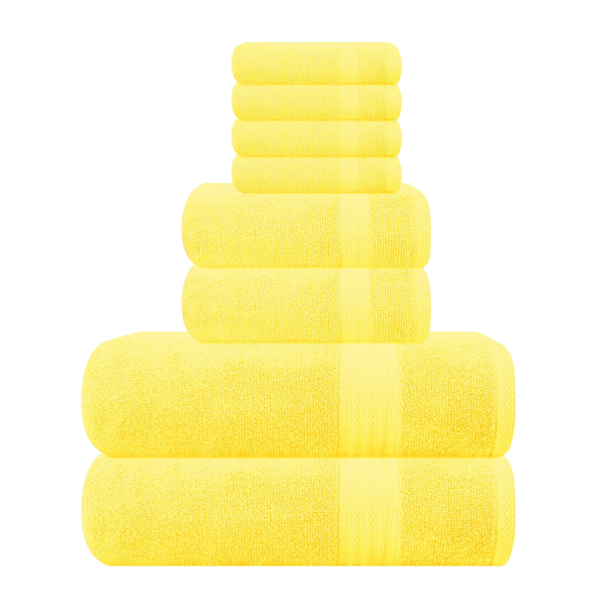 GLAMBURG vue d'ensemble de l'ensemble 8 pièces montrant la couleur jaune et les tailles