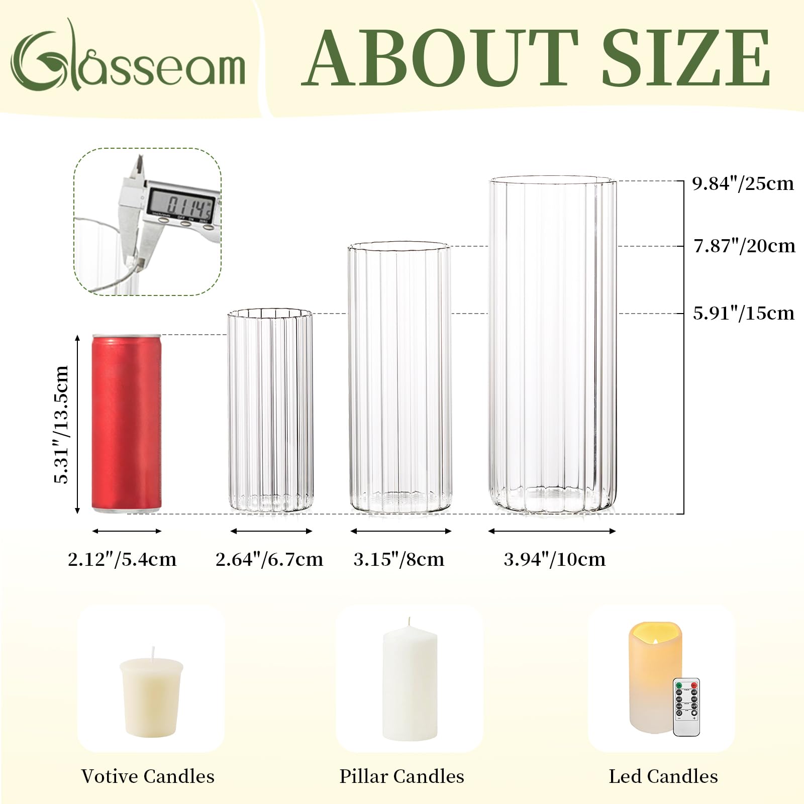 Glasseam comparaison des trois tailles pour agencement facile