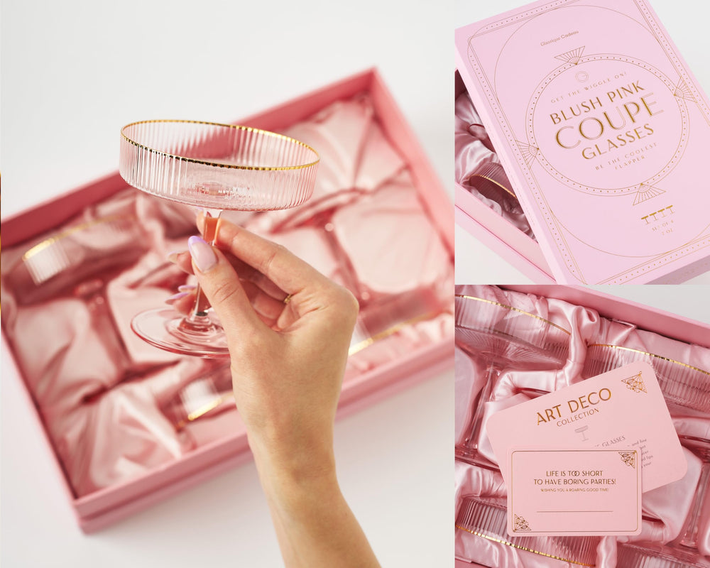 GLASSIQUE CADEAU mise en scène de fête rose, crée une ambiance speakeasy glamour