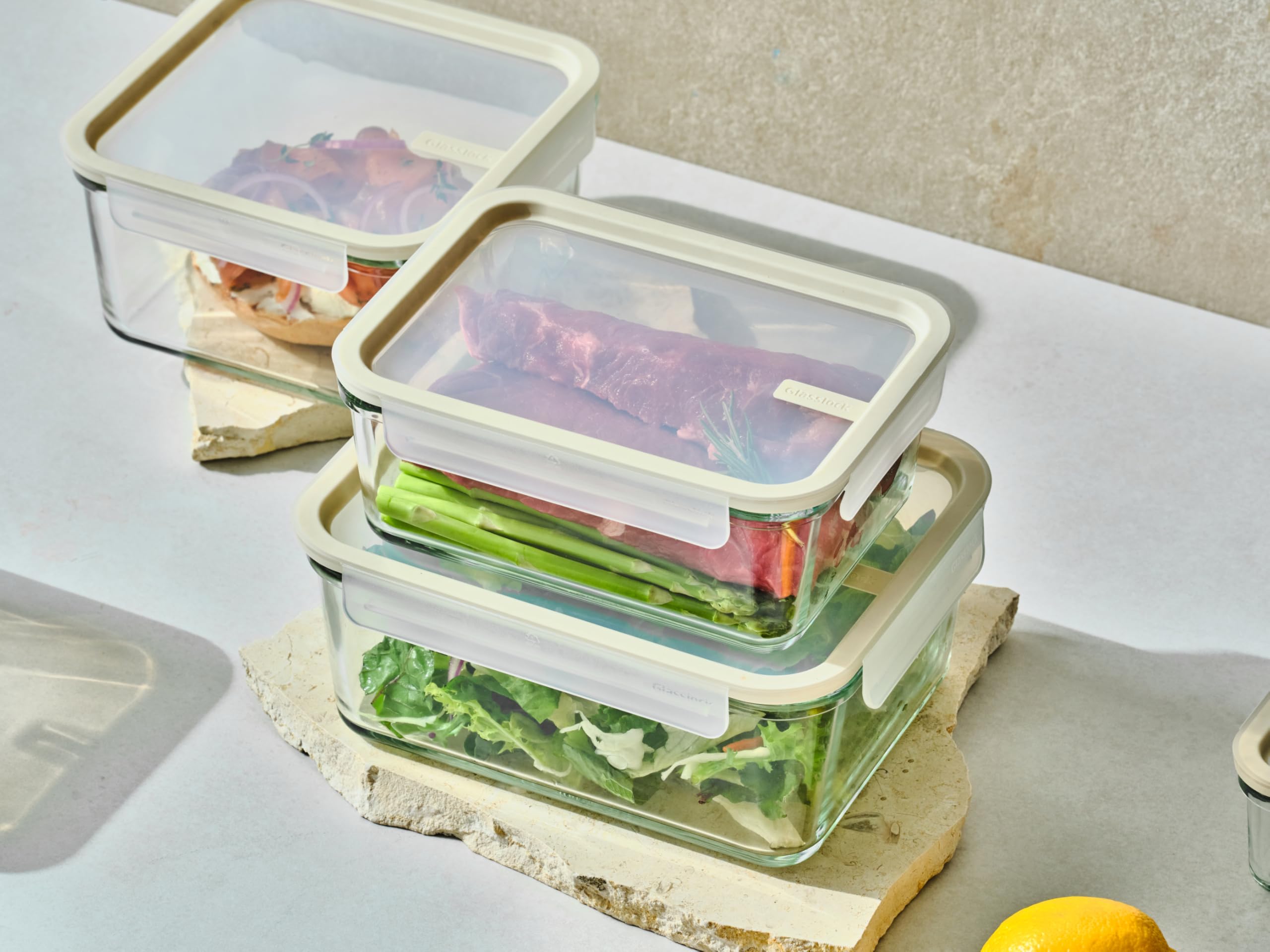 Glasslock comparaison taille main montrant dimensions pratiques pour portions