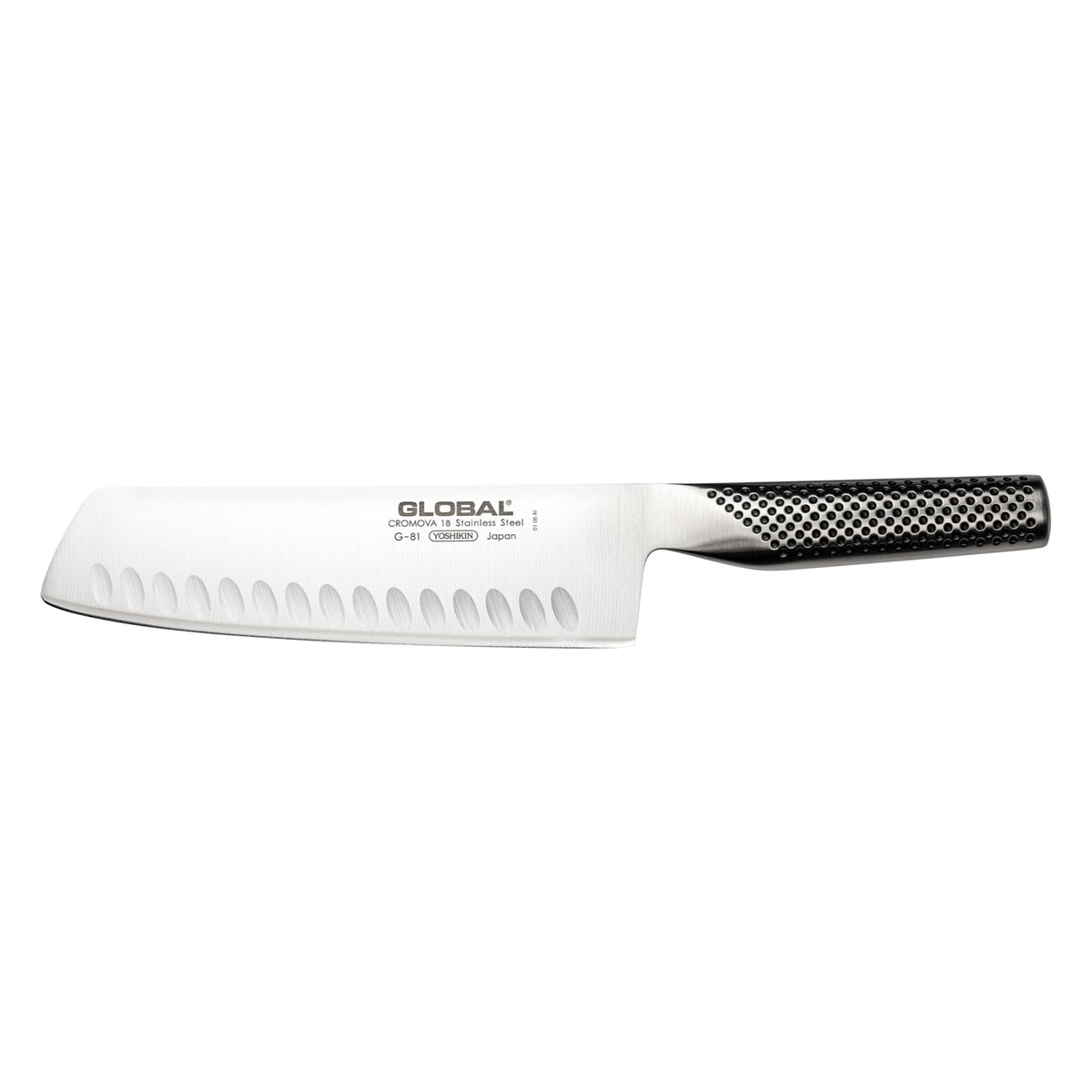 Global visage avant du couteau nakiri montrant la forme carrée, coupe précise