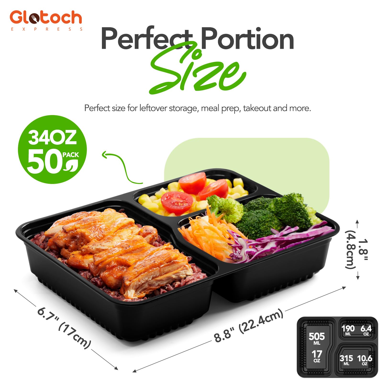 Glotoch Express vue supérieure montrant les trois compartiments pour portions équilibrées