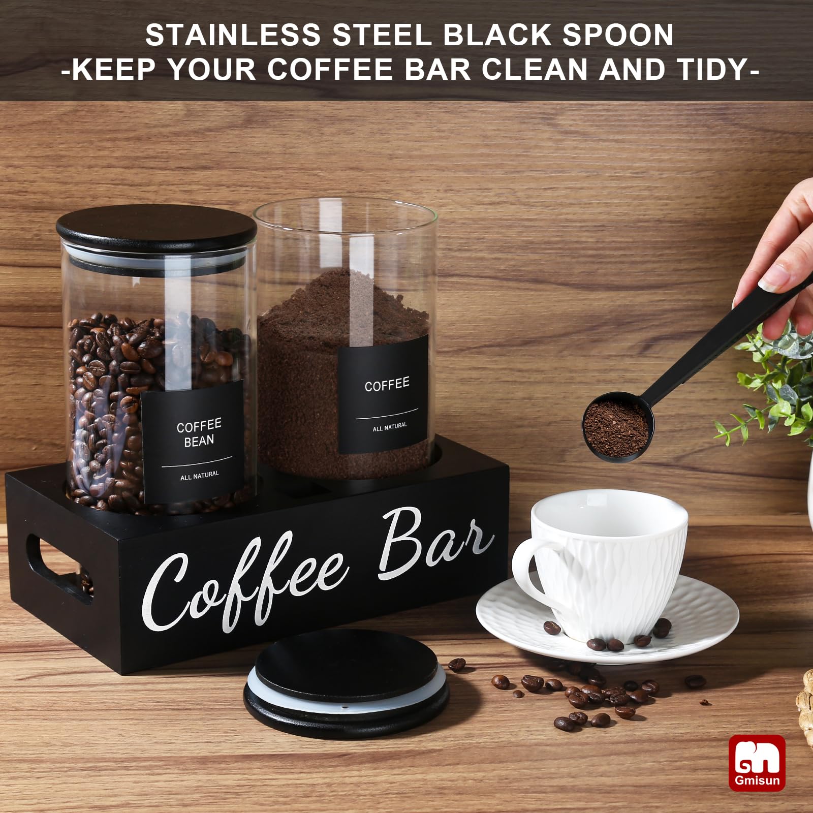 gmisun étagère noire décorative organisant bocaux sur comptoir café