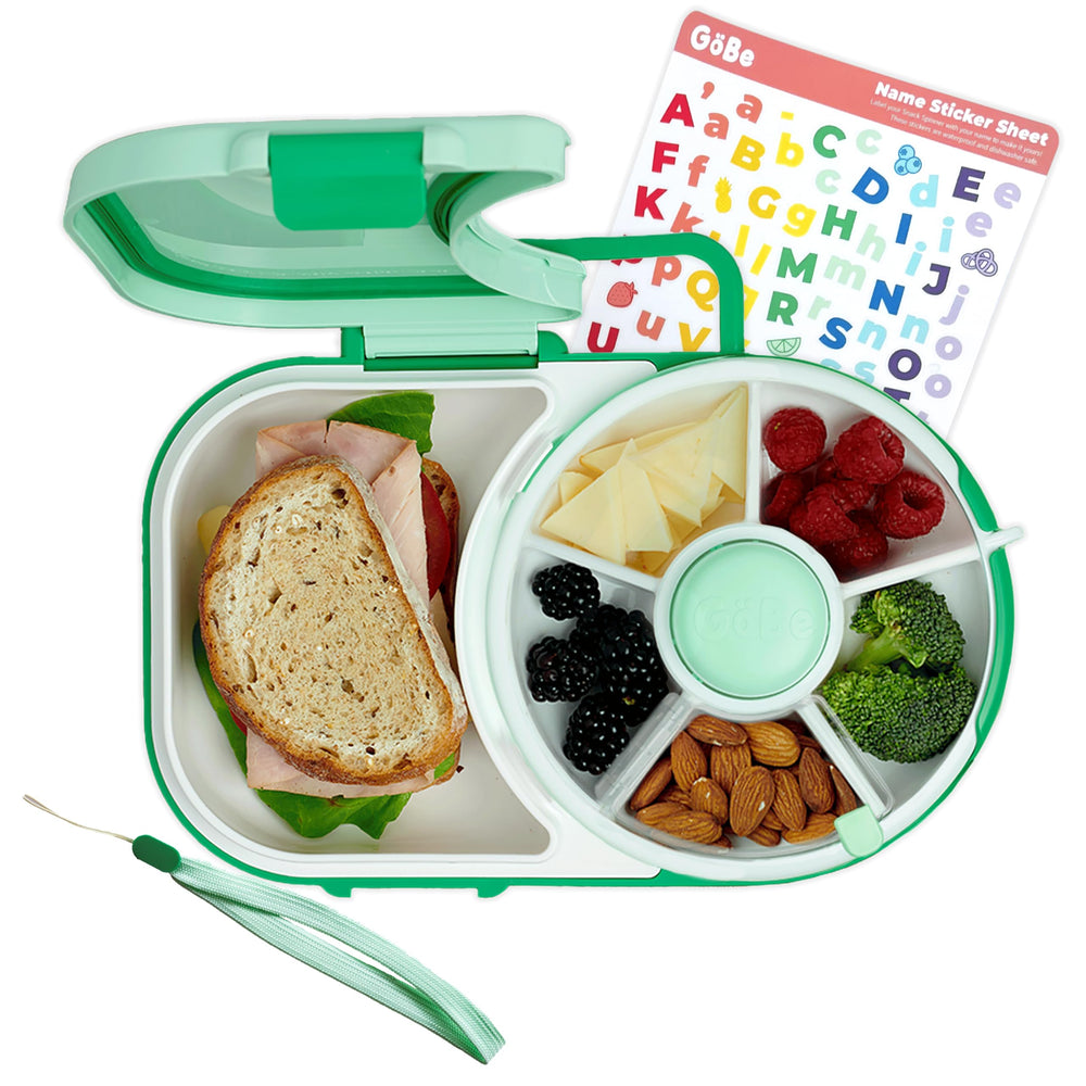 GoBe lunchbox vue de face montrant la boîte mint green et praticité
