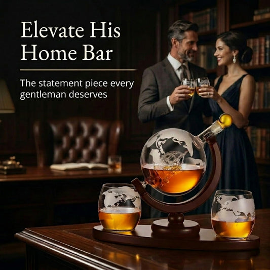 Godinger carafe globe zoom sur le verre soufflé et la gravure, détail artisanal visible