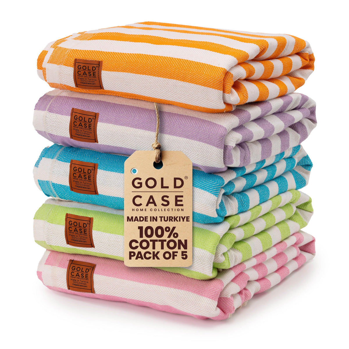 Gold CASE MYRA ensemble de 5 serviettes face produit montrant couleurs vives et design